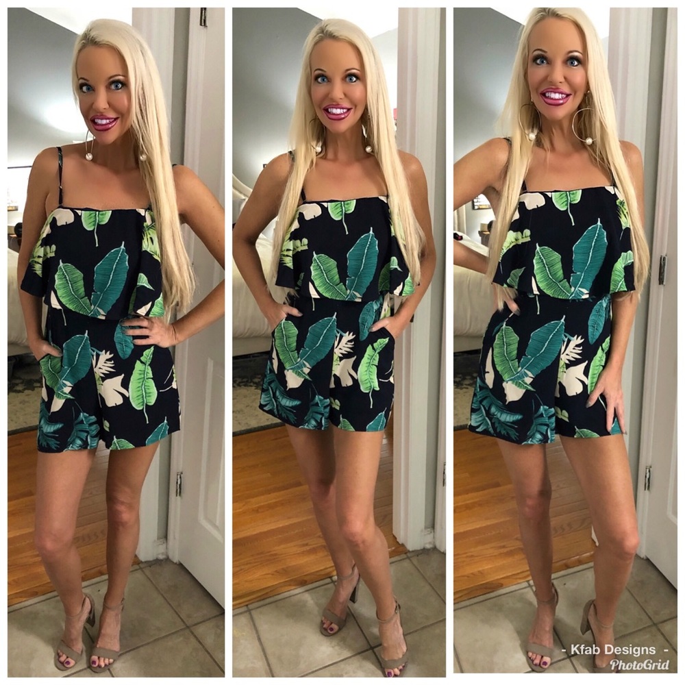 LAST 1! 🏝🥰 Beautiful Palm Leaf Ruffle Romper! - Picture 2 of 8